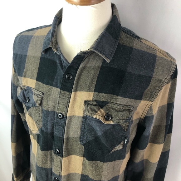 Vans plaid flannel black yellow buttoned shirt L